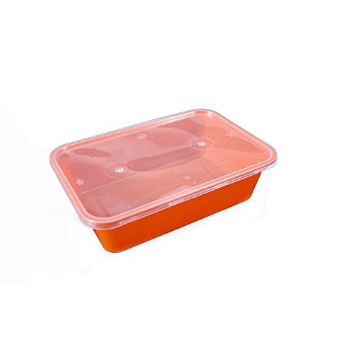 Lanburch [300 Pack] Single Compartment Food Containers Rectangle Food-Grade Plastic Food Storage Containers with Transparent Lids 22 oz[Orange]