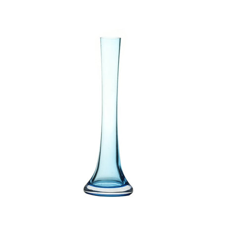 Thick Bottom Glass Vase Decoration for Wedding Modern Narrow Oblique Mouth Clear Glass Vase Blue