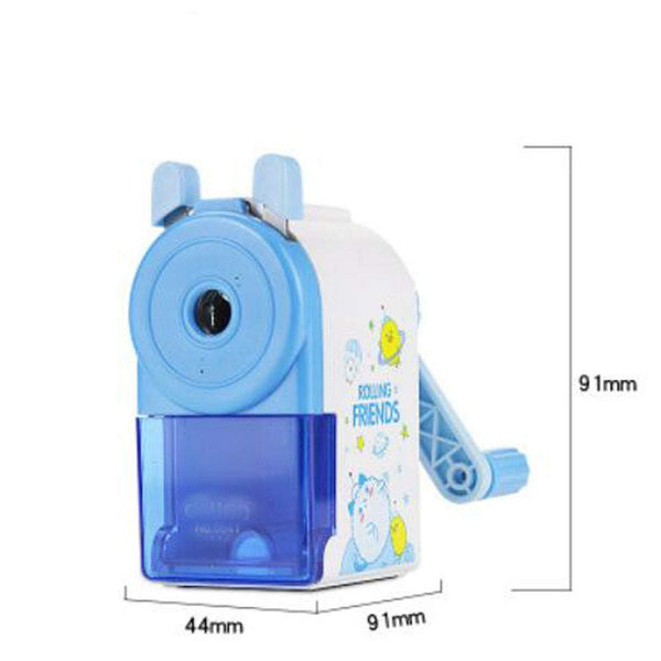 Creative Manual Rotary Pencil Sharpener for School Classroom, Office, Home, Rolling Friends Blue