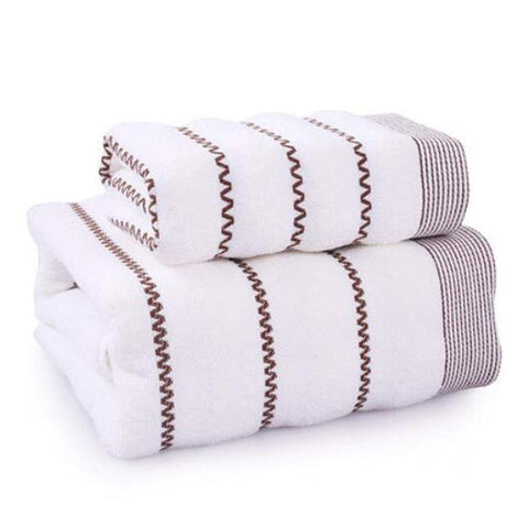 Wave Pattern Premium Bath Towel Set Cotton Bath Towel Bundle 1 Bath Towel and 1 Hand Towel White