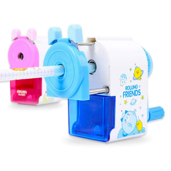 Creative Manual Rotary Pencil Sharpener for School Classroom, Office, Home, Rolling Friends Pink