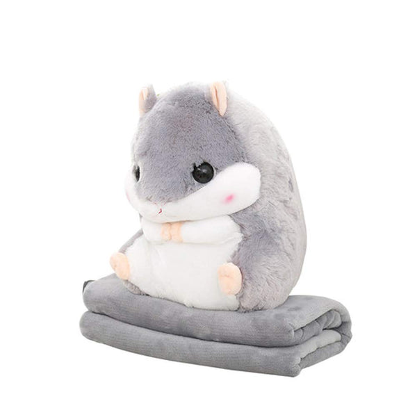 3D Hamster Plush Toy Creative Sofa Cushion with Flannel Blanket Multifunction Throw Pillow Gray