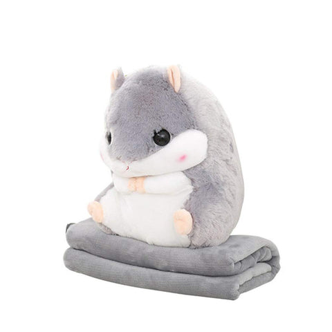 3D Hamster Plush Toy Creative Sofa Cushion with Flannel Blanket Multifunction Throw Pillow Gray