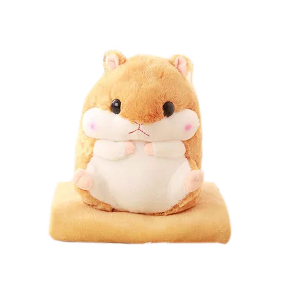 3D Hamster Plush Toy Creative Sofa Cushion with Flannel Blanket Multifunction Throw Pillow Brown