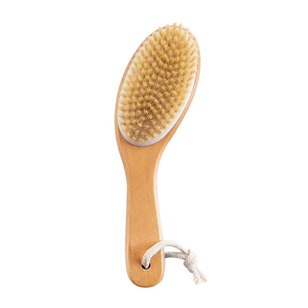 Natural Boar Bristle Exfoliating Bath Body Brush with Short Contoured Wooden Handle Back Brush