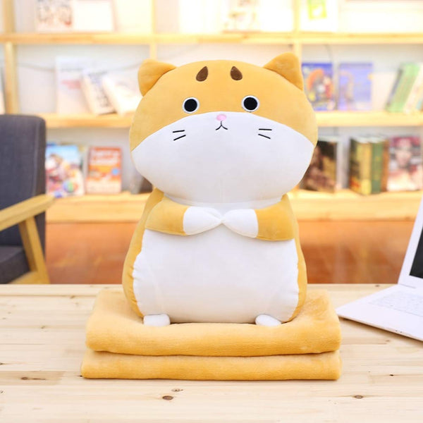 Creative Dual Purpose Pillow Flannel Blanket Within Cartoon Cat Shape Pillow Sofa Cushion Plush Toy