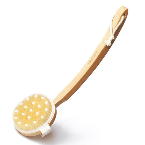 Natural Boar Bristle Body Brush with Long Arc Handle Shower Brush for Exfoliating Skin and Cellulite