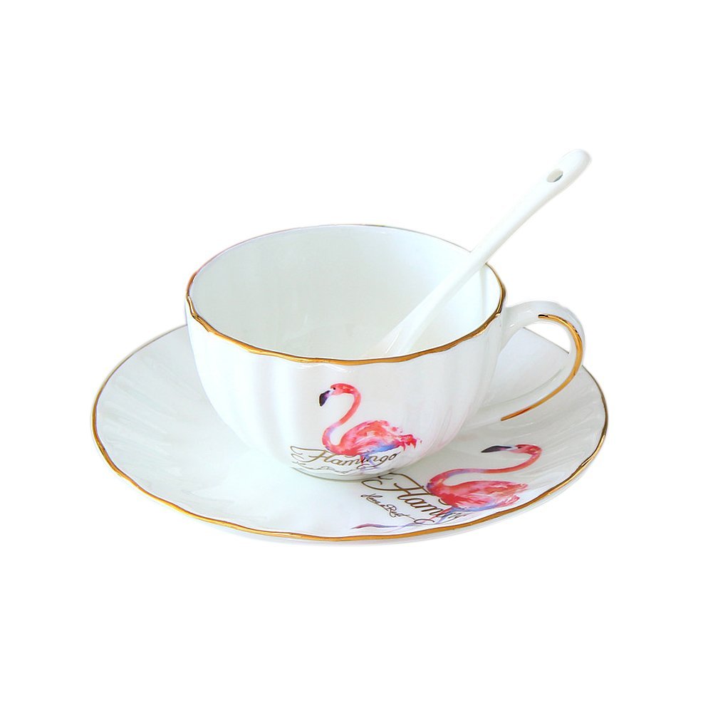 Creative Ceramic Coffee Cup Flamingo Afternoon Tea Mug Set (Mug+Cup Plate+Spoon)