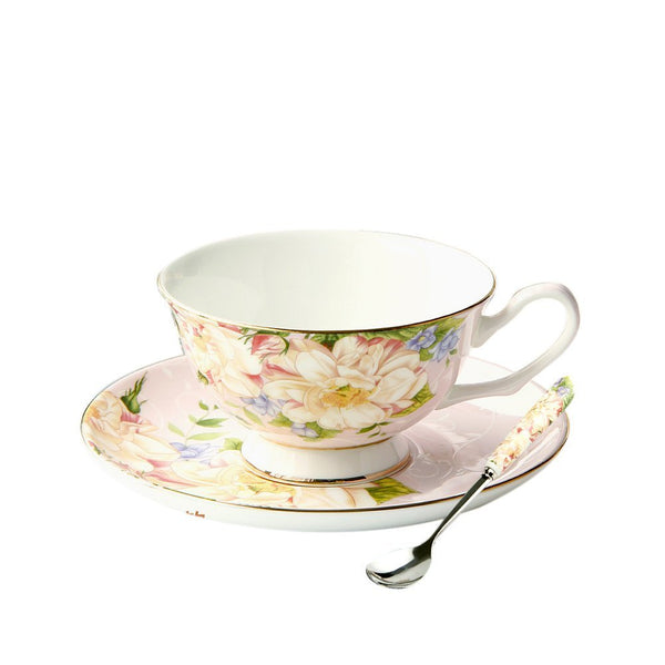 European Style Bone China Coffee Cup Elegant Floral Afternoon Tea Ceramic Mug (Mug+Cup Plate+Spoon)