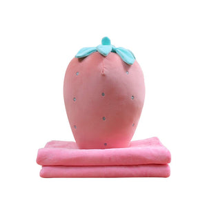 3D Strawberry Plush Toy Creative Sofa Cushion with Flannel Blanket Multifunction Throw Pillow Pink