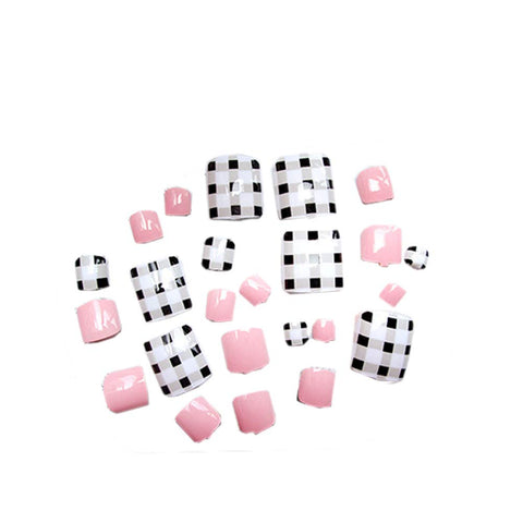 24 Pcs Creative Lattice False Nails Short Artificial False Toe Nails Variety Toe Nails