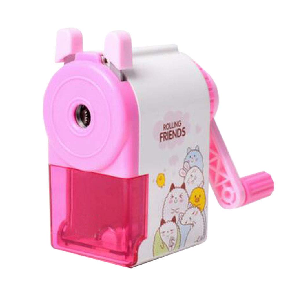 Creative Manual Rotary Pencil Sharpener for School Classroom, Office, Home, Rolling Friends Pink