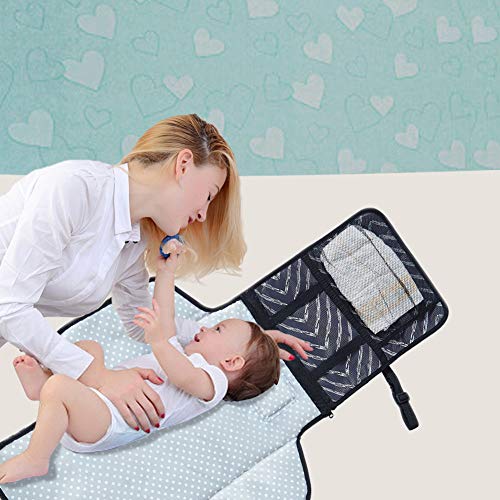 Portable Changing Mat Cushioned Diaper Changing Pad with Built-in Pillow Waterproof Baby Travel Changing Station Lightweight Extra Large Mat for Baby and Toddler