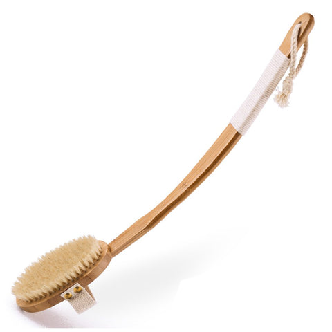 Natural Boar Bristle Body Brush with Detachable Extra Long Arc Handle Exfoliating Bath Body Brush