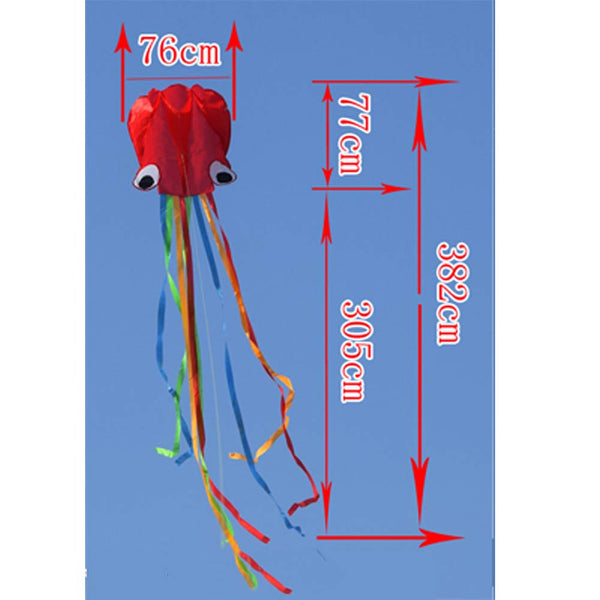 Kid's Cute Cartoon 3D Dots Print Octopus with Long Ribbon Easy Flyer Kite with Wire Plate White