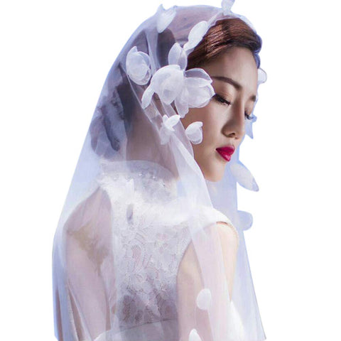 Handmade Romantic Floral Lace Wedding Veil Short Bridal Veil White