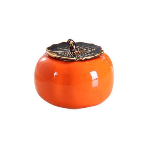 Chinashow Glazed Ceramic Bowls for Loose Tea Creative Persimmon Porcelain Tea Storage Chest Orange