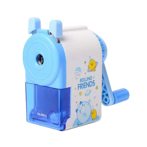 Creative Manual Rotary Pencil Sharpener for School Classroom, Office, Home, Rolling Friends Blue