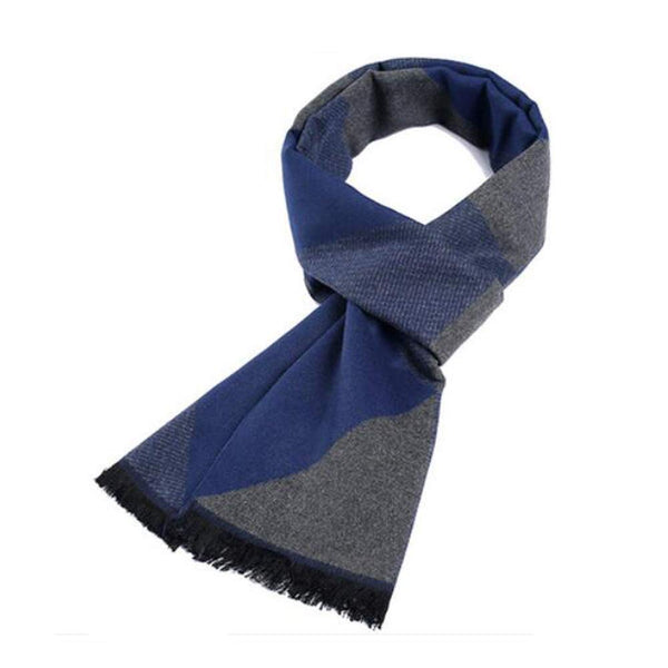 Men's Casual Scarf Winter Warmth Scarf Fashion Knit Scarves Soft Thicken Muffler with Tassels Blue +Gray