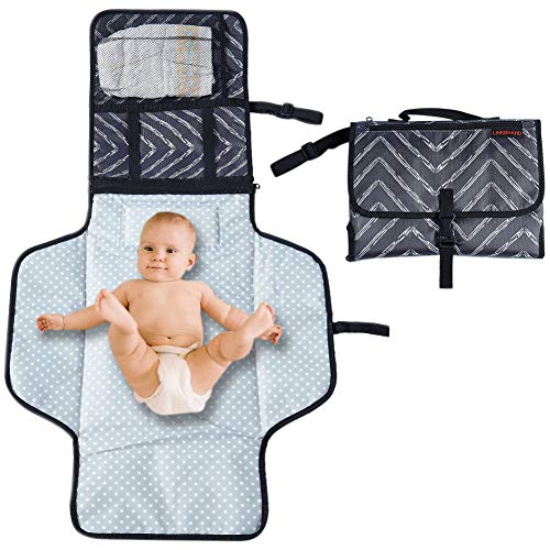 Portable Changing Mat Cushioned Diaper Changing Pad with Built-in Pillow Waterproof Baby Travel Changing Station Lightweight Extra Large Mat for Baby and Toddler