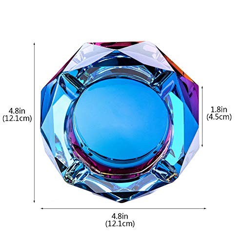 SANGFOR Crystal Ashtray Outdoors Indoors Cigarette Ashtray Ash Holder Case Bling Bling Blue Home Office Desktop Smoking Ash Tray Beautiful Decoration Craft