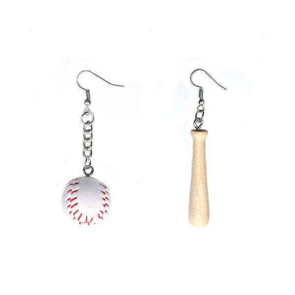 Set of 2 Simple Style Earrings Asymmetric Earrings Individuality 3D Baseball & Baseball Bat Earrings