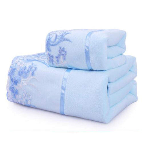 Super Soft Premium Bath Towel Set Cotton Bath Towel Bundle 1 Bath Towel and 1 Hand Towel Lace Blue