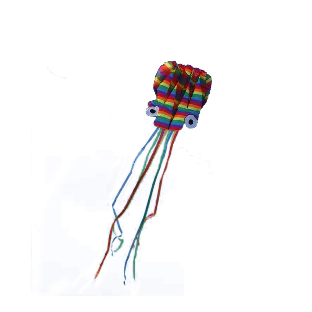 Kid's Cute Cartoon 3D Colorful Stripe Print Octopus with Long Ribbon Easy Flyer Kite with Wire Plate