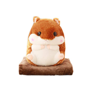 3D Hamster Plush Toy Creative Sofa Cushion with Flannel Blanket Multifunction Throw Pillow Dark Brown