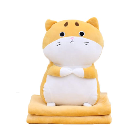 Creative Dual Purpose Pillow Flannel Blanket Within Cartoon Cat Shape Pillow Sofa Cushion Plush Toy