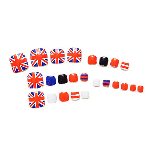 24 Pcs Creative Union Jack Flag Print Short Artificial False Toe Nails Variety Toe Nails