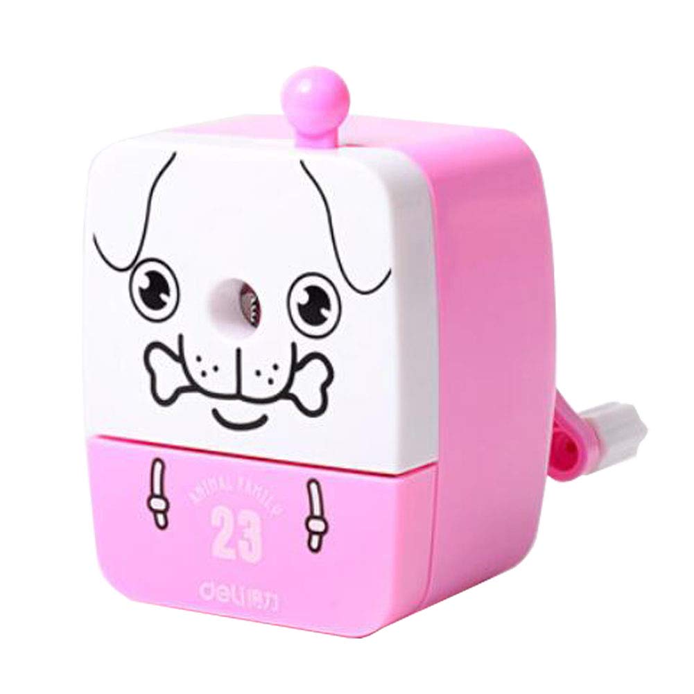 Creative Manual Rotary Pencil Sharpener for School Classroom, Office, Home, Lovely Dog Pink