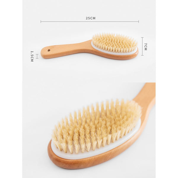 Natural Boar Bristle Exfoliating Bath Body Brush with Short Contoured Wooden Handle Back Brush