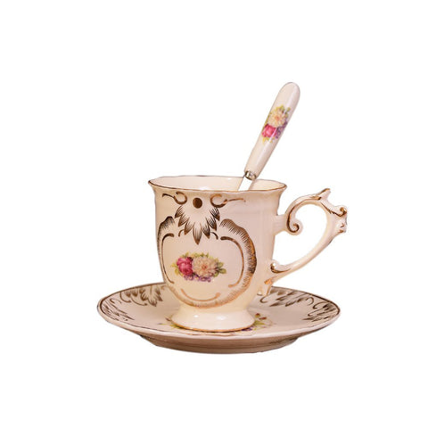 200 ML Coffee Cup Set of 3 Elegant Vintage Hibiscus Afternoon Tea Ceramic Mug (Mug+Cup Plate+Spoon)