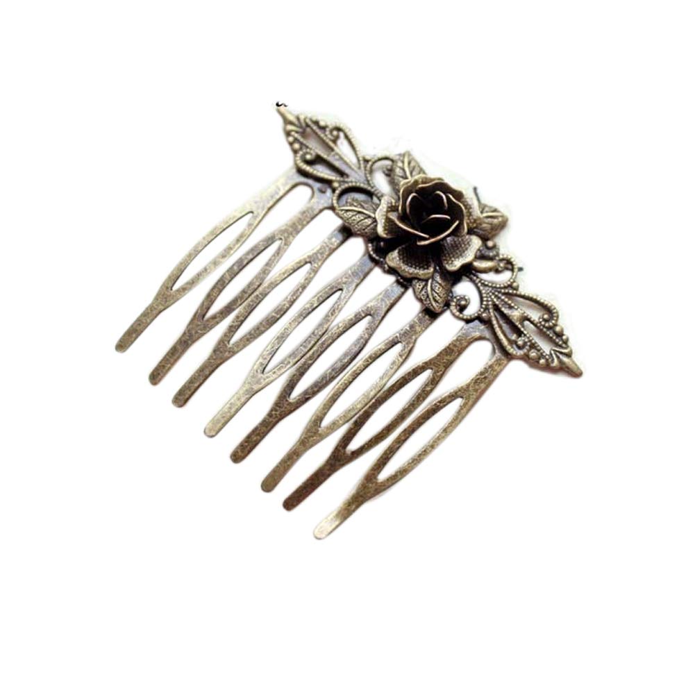 1 Pair Handmade Retro Bronze Hair Comb Floral Mini Decorative Comb