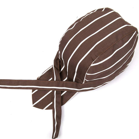 Unisex Professional Chef Hat Stripe Skull Cap Ribbon Cap Turban Coffee