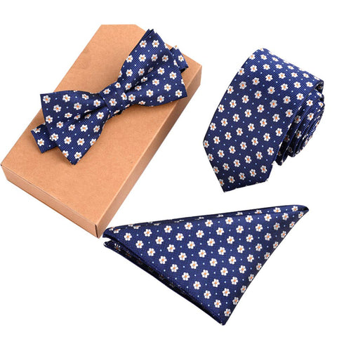 Fashionable Premium Formal/Informal Ties Set Necktie/Bow Tie/Pocket Square for Mens/Boys Daisy Blue