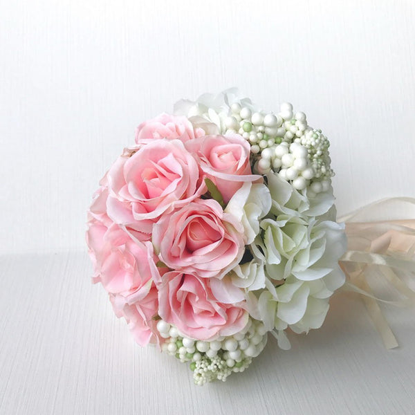 Bridal Wedding Bouquet Flower Bouquets Artificial Flowers Wedding Home Decoration, White and Pink Rose