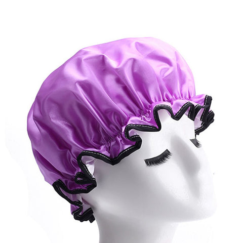 2 Packs Fashion Water Resistant Lined Double Layer Shower Caps, Purple