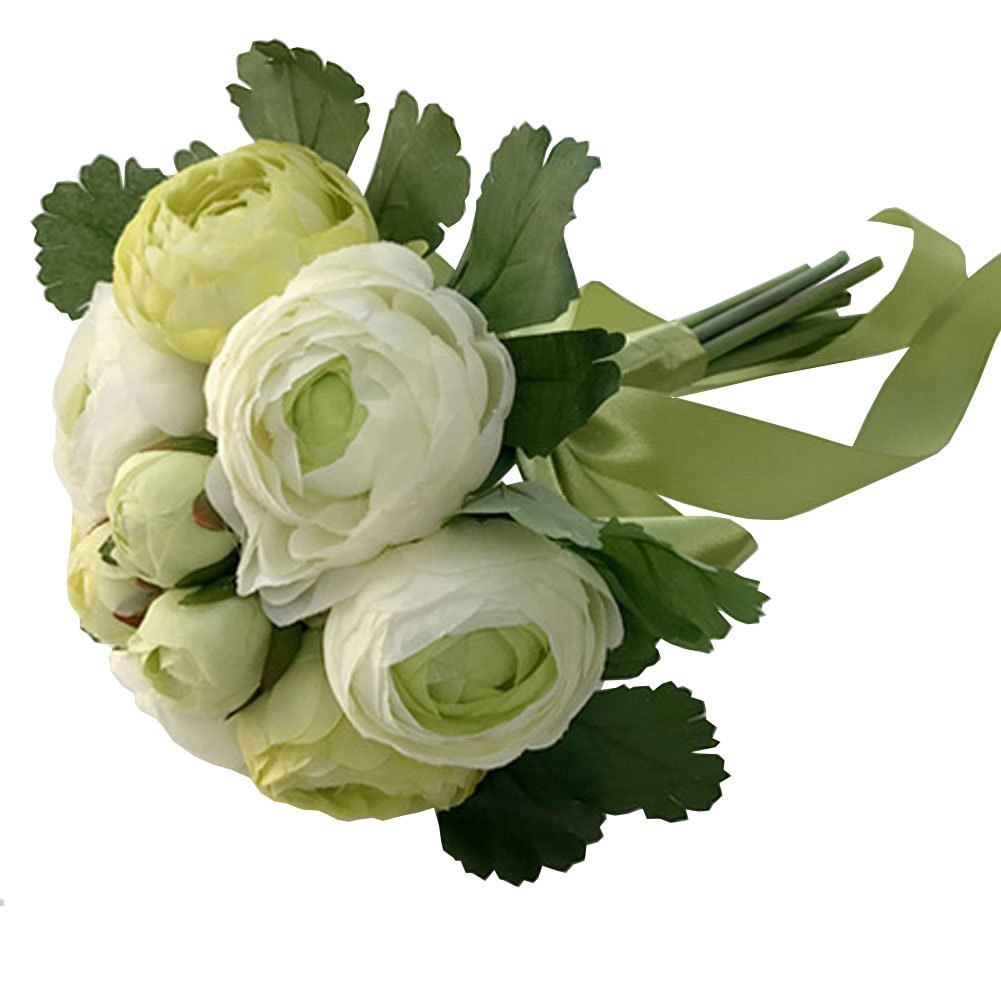 Bridal Wedding Bouquet Flower Bouquets Artificial Flowers Wedding Home Decoration, Green Camellia