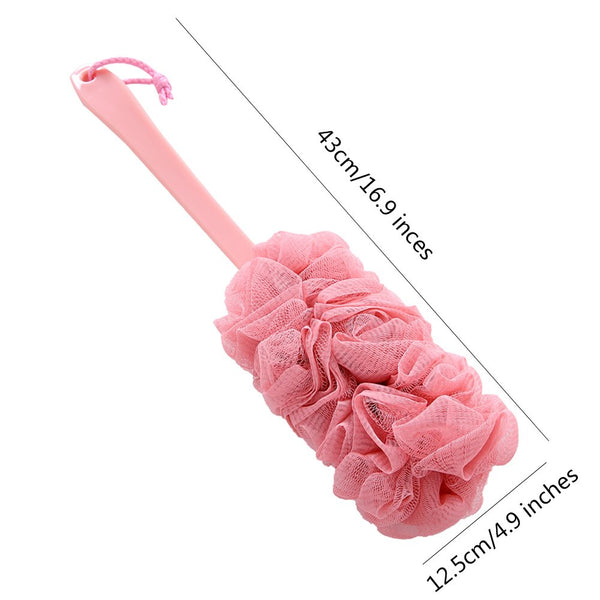 Nylon Mesh Shower Brush Back Scrubber with Non-Slip Long Handle Loofah Sponge body Brush Pink