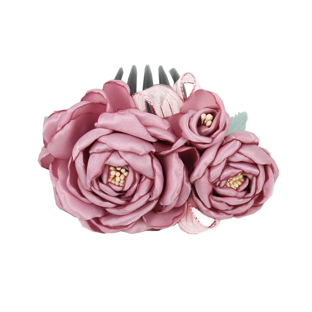 Romantic Pink Rose Floral Side Comb Handmade Dancer Pin up Hair Clip Slide