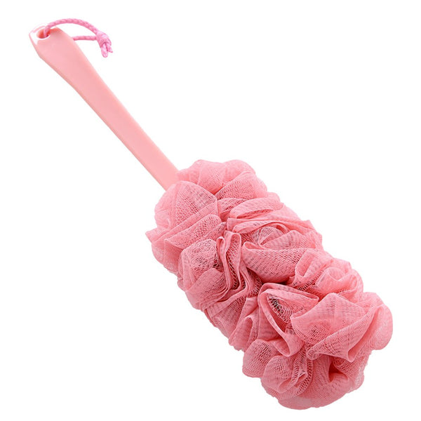 Nylon Mesh Shower Brush Back Scrubber with Non-Slip Long Handle Loofah Sponge body Brush Pink