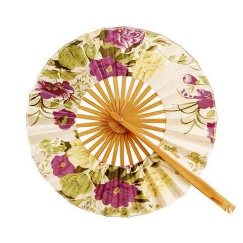 Japanese Round Windmill Dance Folding Fan Creative 360 Degrees Floral Portable Silk Folding Fan White