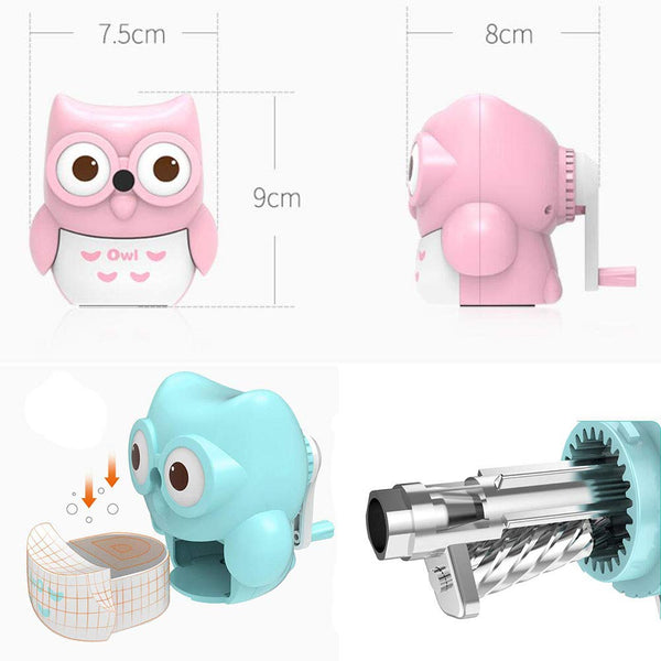 Creative Manual Rotary Pencil Sharpener for School Classroom, Office, Home, Lovely Owl Green