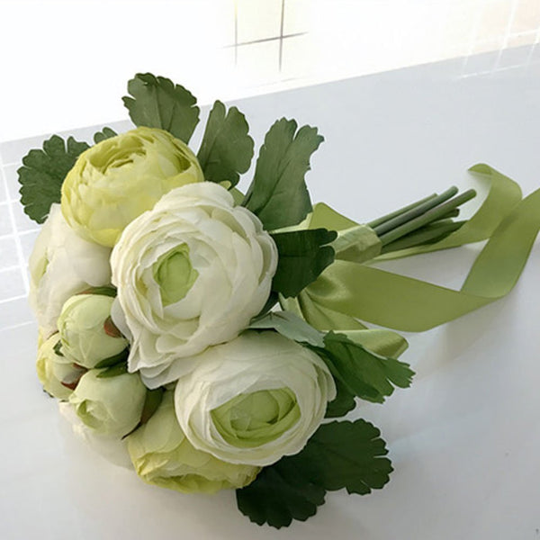 Bridal Wedding Bouquet Flower Bouquets Artificial Flowers Wedding Home Decoration, Green Camellia