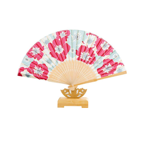 Chinese/Japanese Style Folding Fan Handmade Stylish Red Floral Silk Floding Fan Home Decor