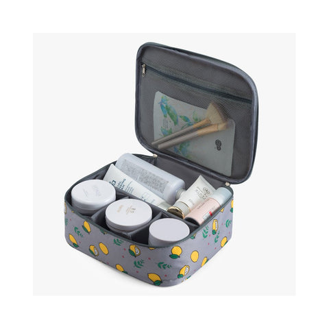 Multifunction Case Portable Travel Makeup Cosmetic Bag Cute Lemon Print Bag Organizer Black