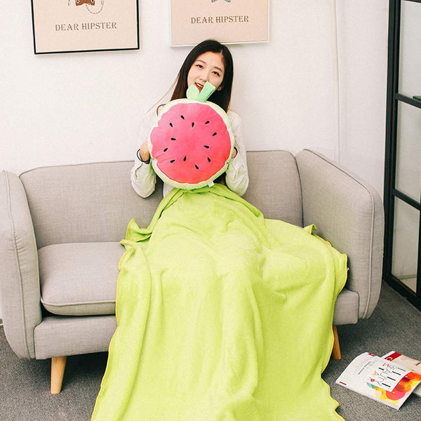 Creative Dual Purpose Pillow Flannel Blanket Within Cartoon Watermelon Pillow Sofa Cushion Plush Toy