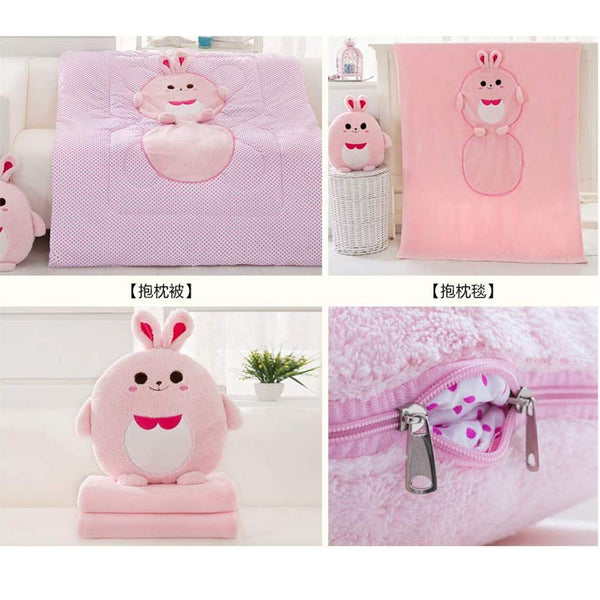 Creative Dual Purpose Pillow Flannel Blanket Within Cartoon Rabbit Shaped Pillow Sofa Cushion Plush Toy Pink